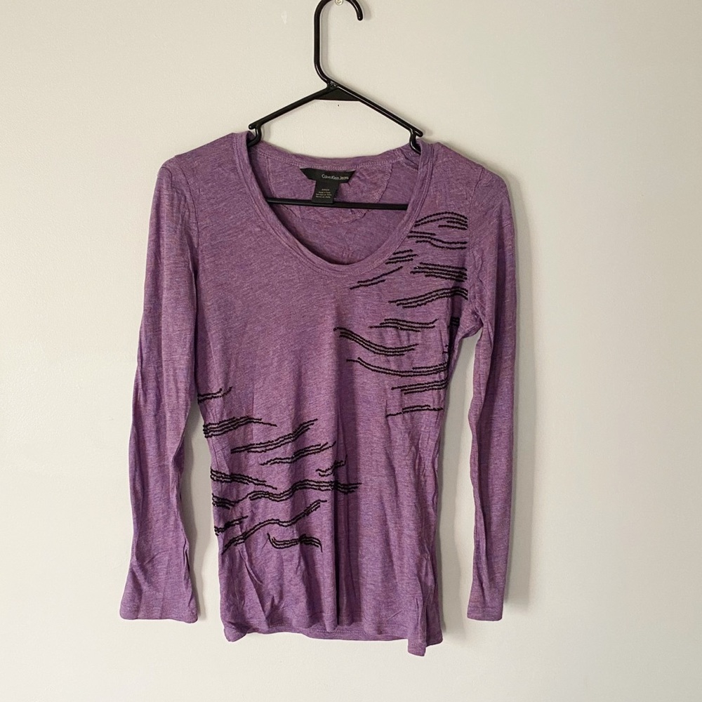 Calvin Klein Purple Three-Quarter Sleeve Beaded Top